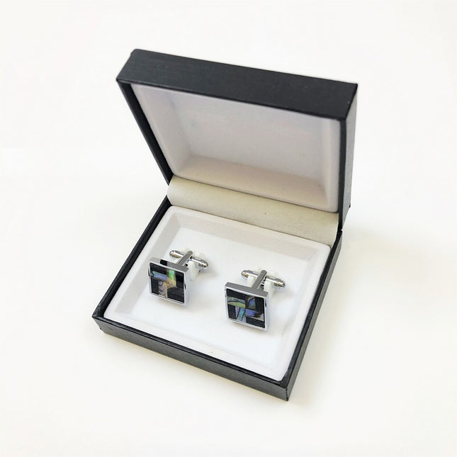 Marble-Tiled Weave Cufflinks in Pamoni presentation cufflink box