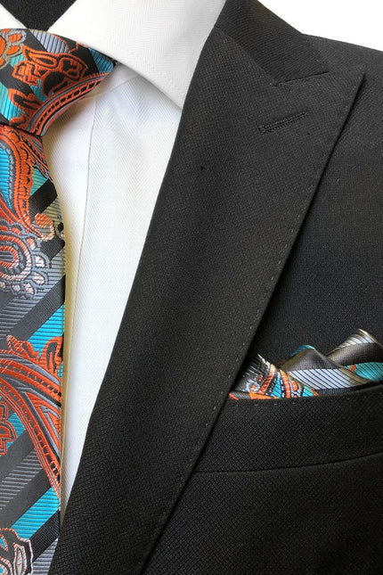 Striped Paisley Pocket Square On Model