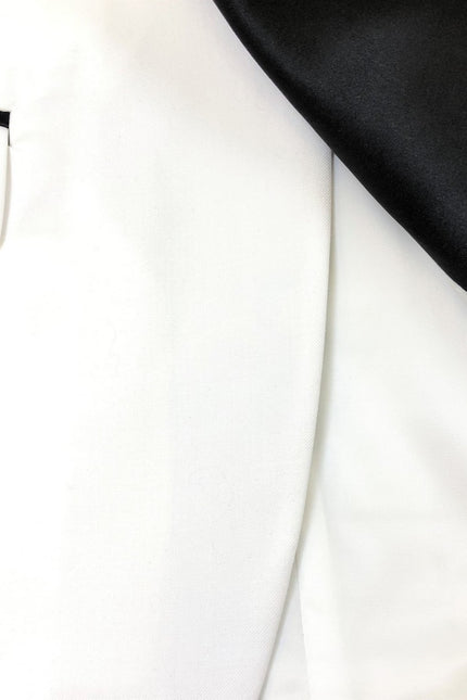 White 3-Piece Tuxedo with Black Shawl Lapel Close Up