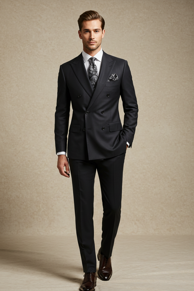 Men's Black Double-Breasted Slim Fit Suit