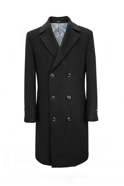 Men's Black Double Breasted Long Overcoat