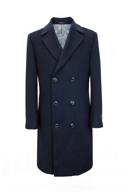Men's Navy Double Breasted Long Overcoat