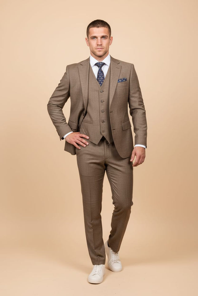 Men’s Slim Fit 3-Piece Wool-Blend Suit – Light Brown
