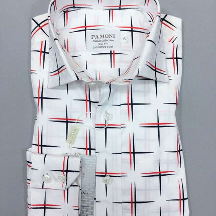 White Navy/red Cross Design Slim Fit Shirt Men's Shirt