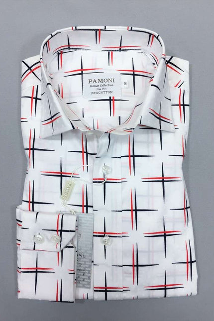 White Navy/red Cross Design Slim Fit Shirt Men's Shirt