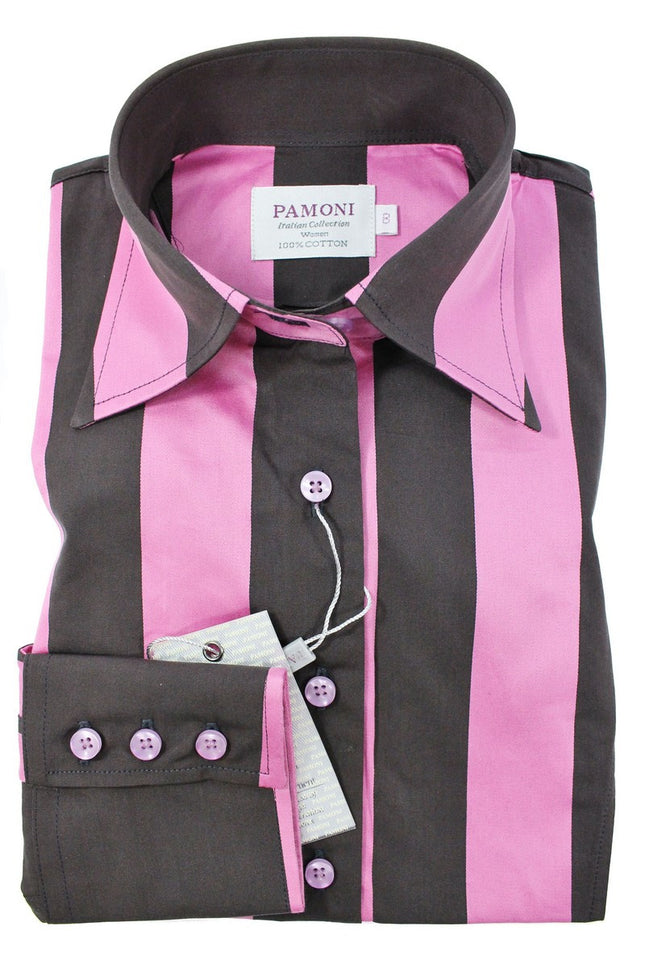 Pink Black Bold Stripe Fitted Shirt