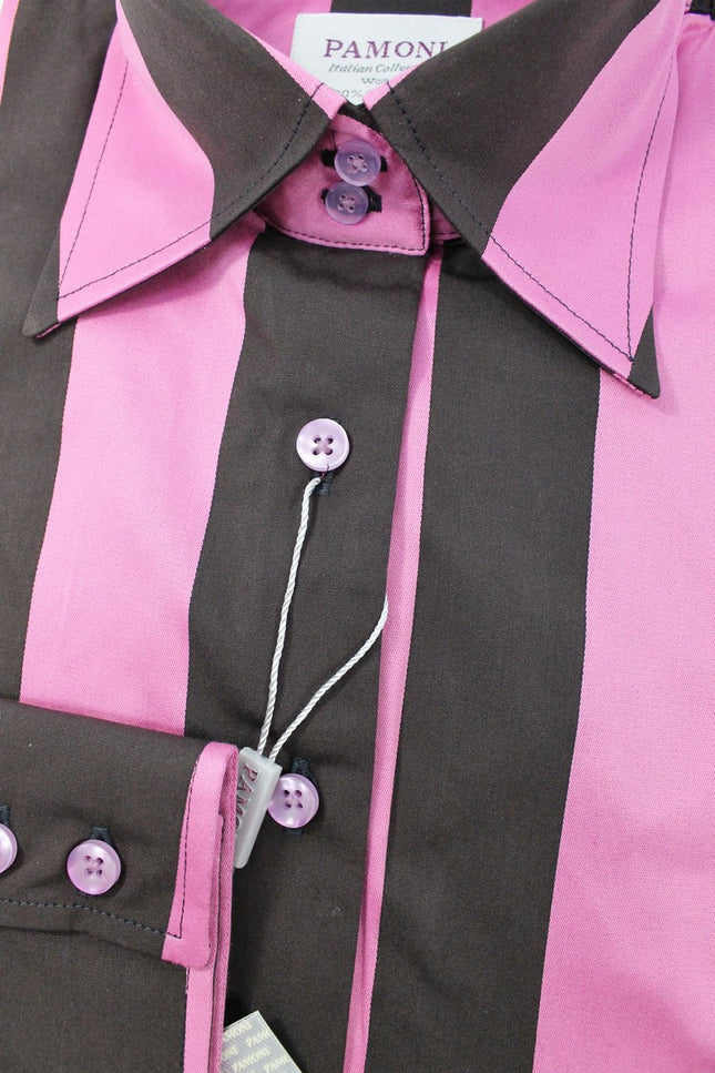 Pink Black Bold Stripe Fitted Shirt