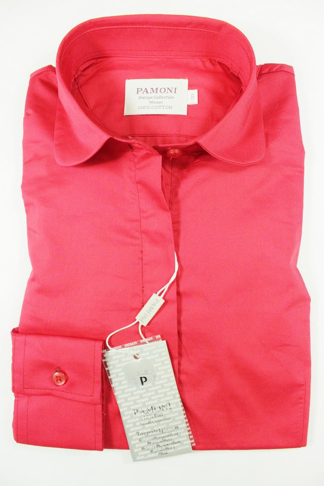 Red Curved Collar Fitted Shirt