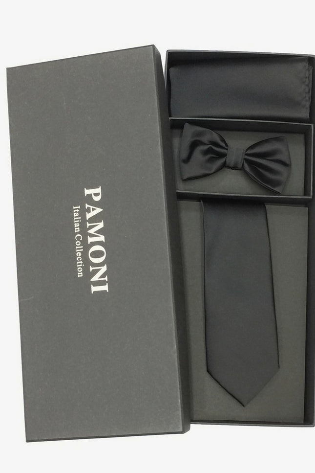 Plain Black Tie & Bow Tie Set in Pamoni presentation box