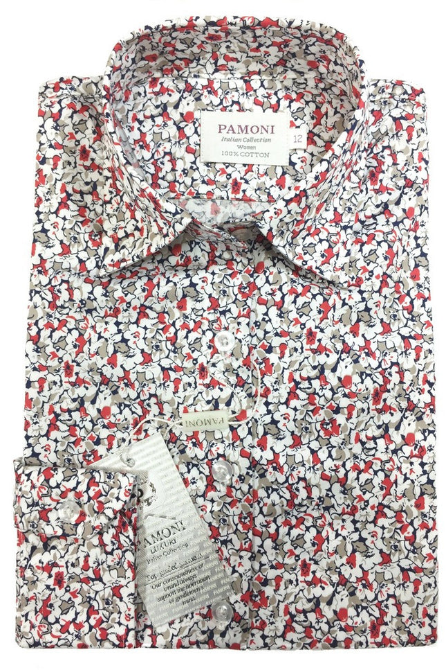 Red & White Floral Print Fitted Shirt