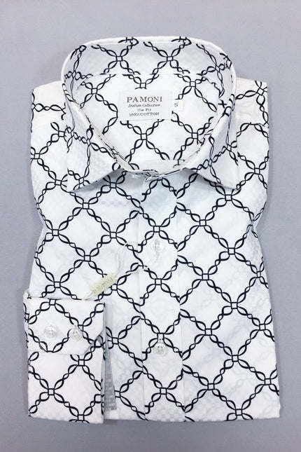 Chemise slim fit à motif chaîne blanche