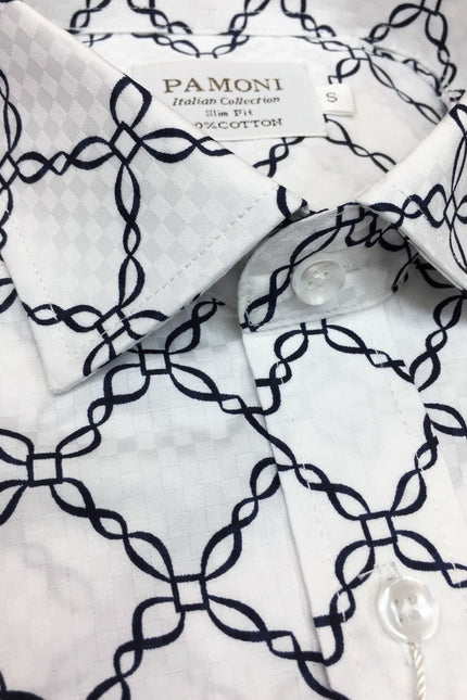 Chemise slim fit à motif chaîne blanche