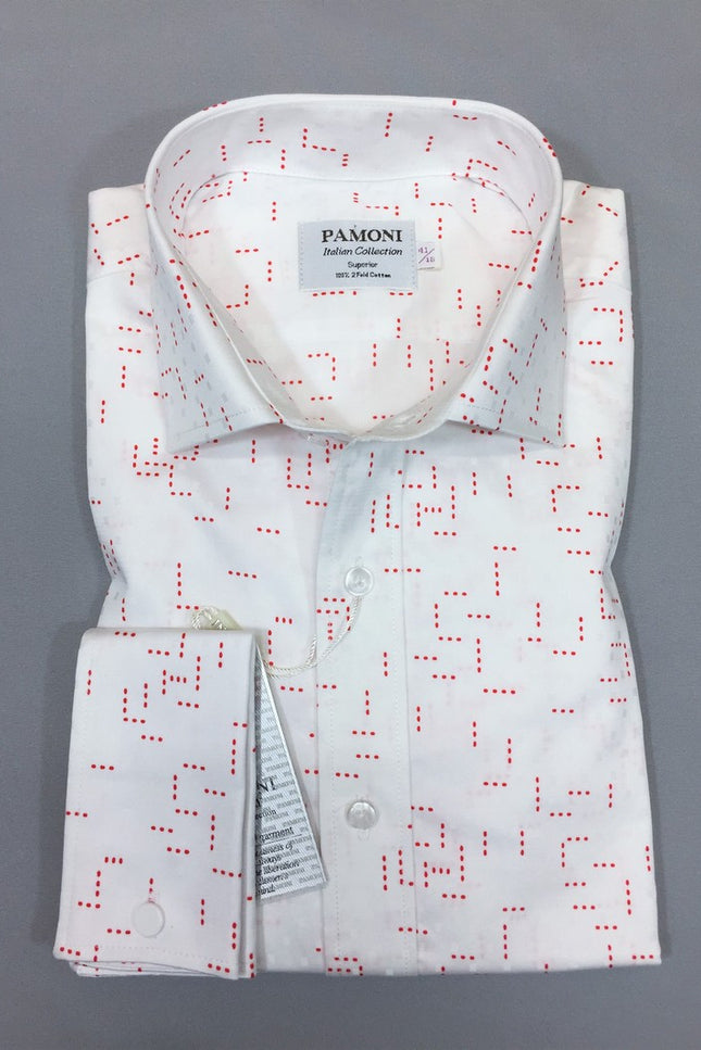 Red Dotted Print Slim Fit Shirt