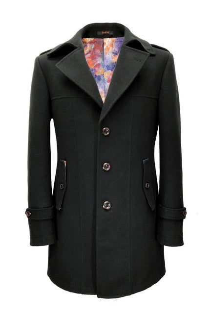 Slim Fit Black Wool Blend Coat
