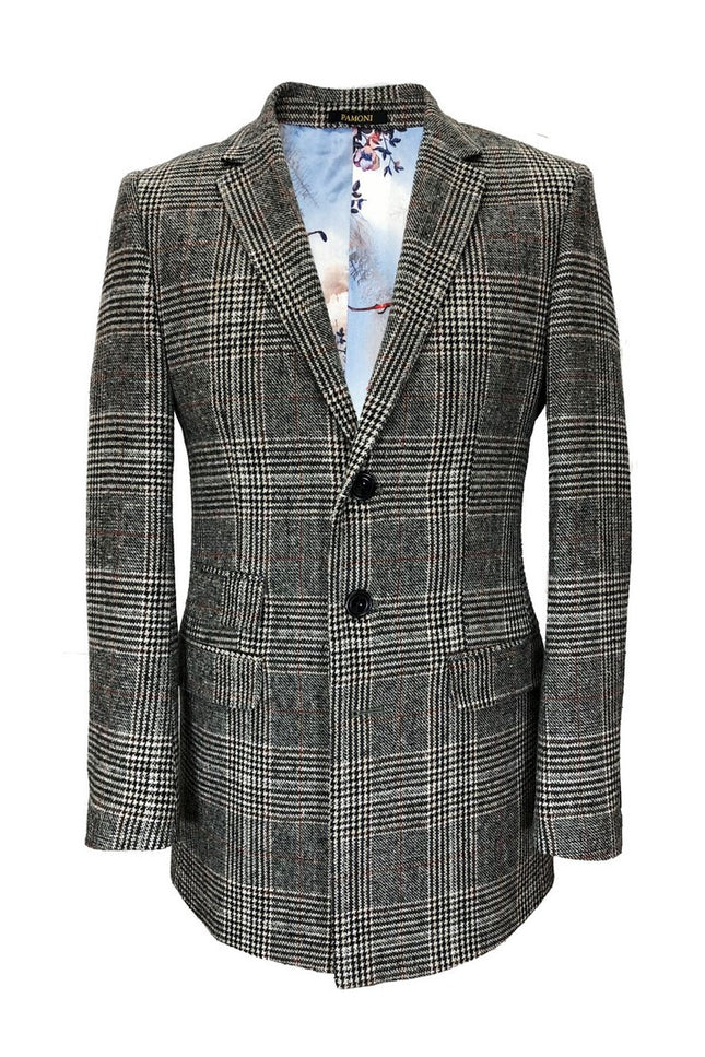 Grey Dogtooth Check Slim Fit Coat