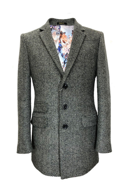 Grey herringbone slim fit coat - Pamoni