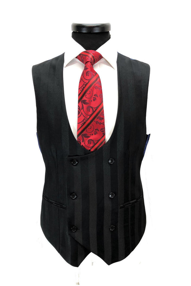 Traje de 3 piezas de 2 botones con rayas negras llamativas