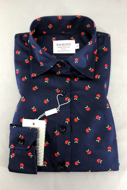 Navy Apple Print Fitted Shirt