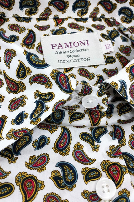 Chemise cintrée blanche à imprimé cachemire