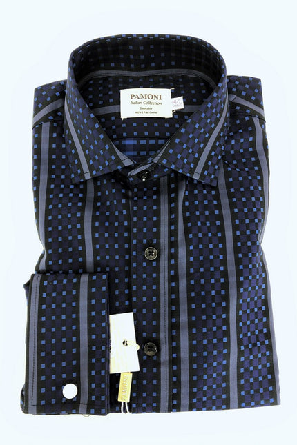 navy square with bold stripe shirt - pamoni