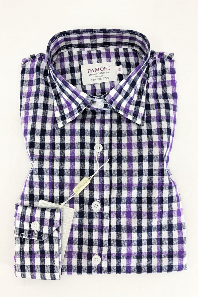 Purple Grey Check Fitted Shirt