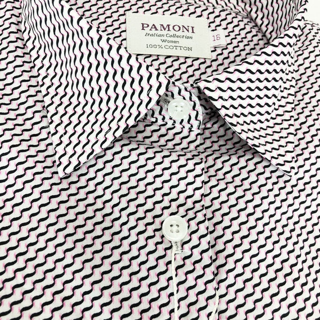 Close up of Black/Pink Chevron Embroidery Shirt - Pamoni