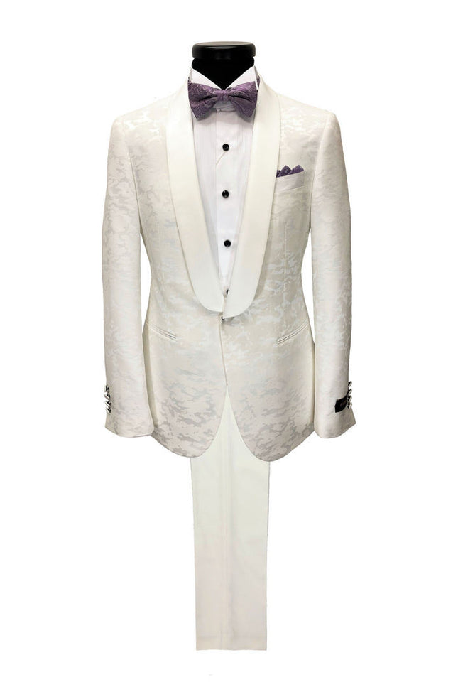 Cream Jacquard Brocade tuxedo - Pamoni