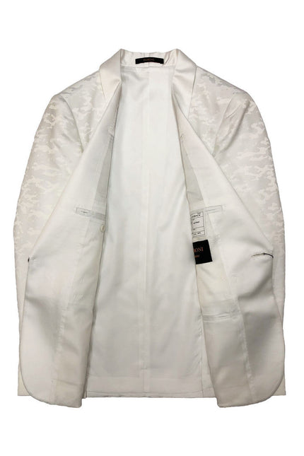 Cream Jacquard Brocade tuxedo with plain silky inside lining - Pamoni