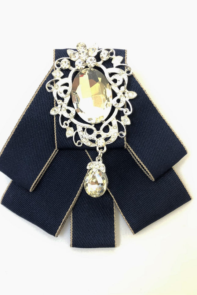 Navy rhinestone embellished ribbon bow tie