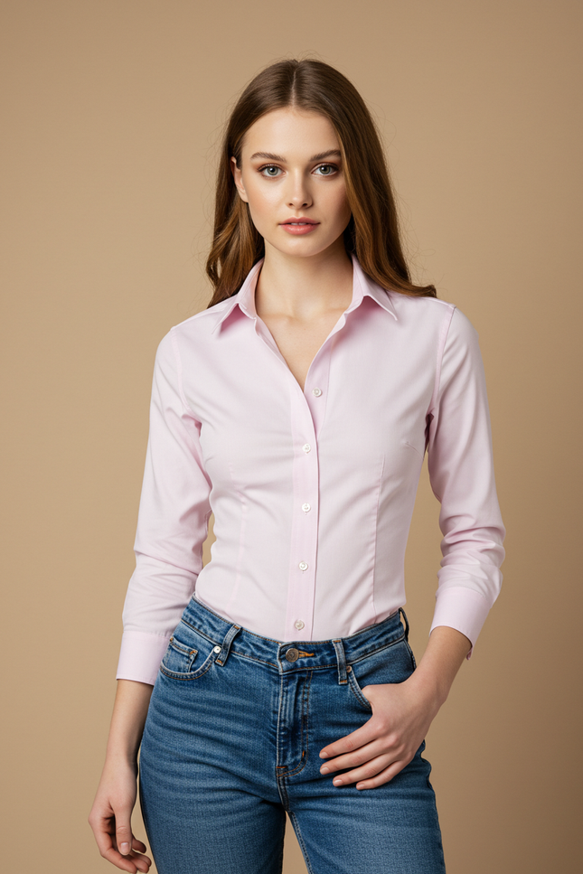 Women's Fitted Pink Oxford Shirt
